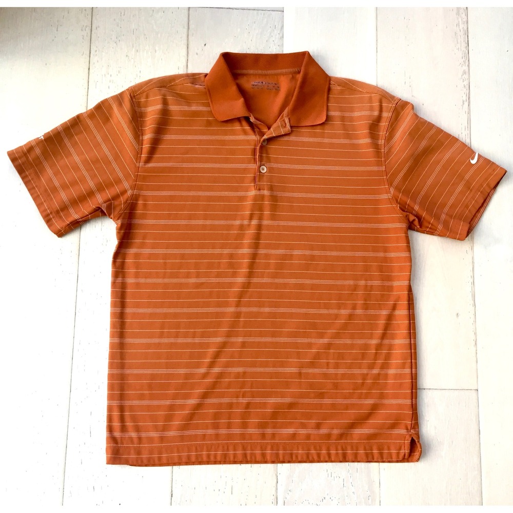 Nike Golf Dri-FIT Polo Shirt Mens Medium Burnt Orange Stripe TJGT Logo Short Slv